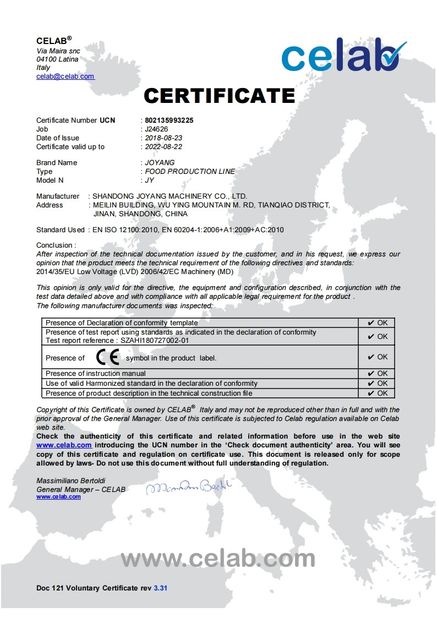 China SHANDONG JOYANG MACHINERY CO., LTD. Certificaciones